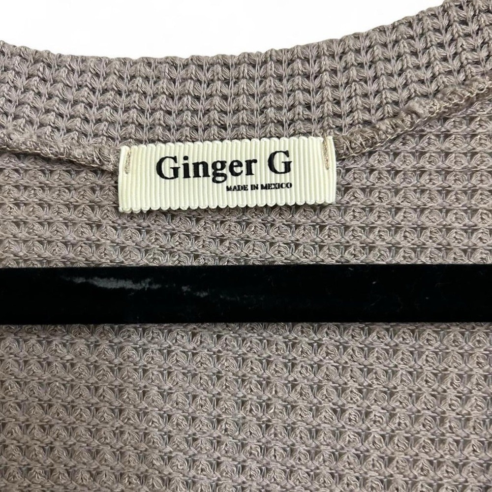 Excellent Ginger G Taupe Waffle Knit Top Womens Large Oversized V-Neck Thermal - Picture 3 of 8